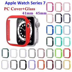 360 Full Cover PC-fall Härdad glas Anti-Scratch Film Skärmskydd för Apple Watch Series 7 Watch7 Iwatch7 41mm 45mm med detaljhandelspaket