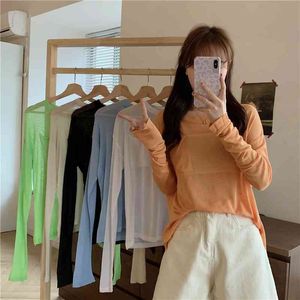 6 Colors Spring korean style womans Sun protection tops Loose long Sleeve t-shirt Womens Tees shirt femme (N0064) 210423