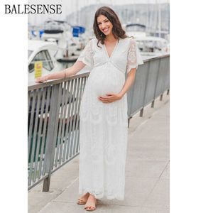Vit spets moderskap klänningar för fotografering sommar v nacke graviditet baby shower klänning gravid kvinna fotografi maxi klänningar y0924