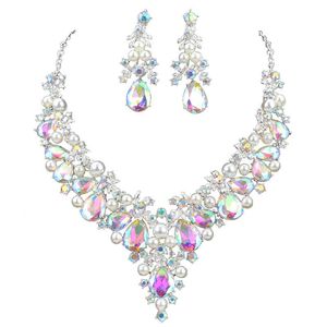 Orecchini Collana Delicato Brillante Cristallo AB Set di gioielli con perle simulate Abito da sposa da donna Accessori per gioielli da festa da sposa