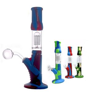 Food grade inch silicone glass bongs with arm tree percs bubbler water pipe recycler dab rigs with mm male glass oil burner pipe