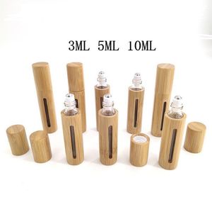 Natural Bamboo Glass Essential Oil Bottle Refillable Empty Perfume Fragrance Scent Steel Roller Ball Bottles For Home Travel SN