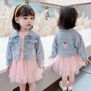 春秋の子供服セット幼児の赤ちゃん女の子服プリンセスデニムジャケット+ドレス2ピースの女の子服セットq0716