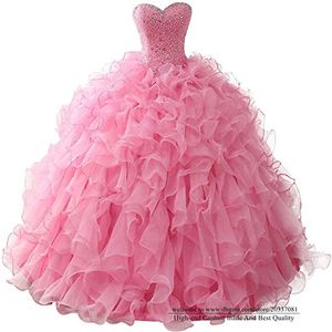 Quinceanera Vestidos 2021 Princesa Sweetheart Lantejoulas De Cristal Party Prom Ball Ball Beading Organza Lace Up Vestidos de 15 Anos Q29