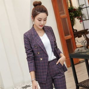 Suites femininos profissionais de alta qualidade Grande tamanho S-4XL Outono e Inverno Slim Full-manga Blazer Slim Calças Terno 211105