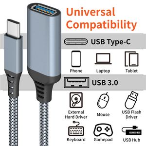 OTG Data Cable Type-C USB C Male Cable to USB 3.0 A Female Cable 5gbps Nylon Braided Fast charging cables For Mobile Phone Tablet PC Car Extension Adapter