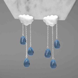 INATURE 925 Sterling Silver Cloud Design Long Crystal Tassel Drop Earrings For Women Fashion Jewelry Gifts