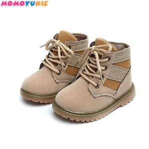 Estilo de Motocicleta Crianças Botas Suave PU Couro Azido Martin Outono Inverno Engrossar Pele Boys Tamanho 21-30 Criança Boy 210713