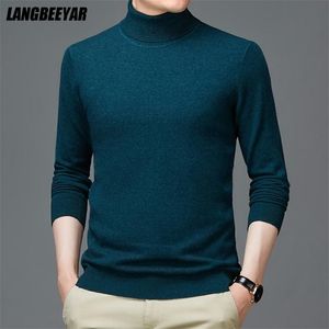 100% Wool Thick High End Fashion Brand Knit Pullover Men Turtle Neck Sweater Autum Casual Jumper Korean Winter Mens Clothes 211221