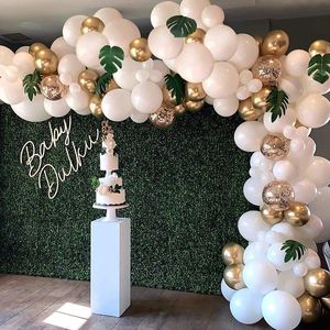 Party Decoration 98PCS White Gold Balloon Garland Arch Kit Confetti Balony i Zielone Liście Dla Baby Shower Wedding Urodziny Dekoracje