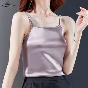 Blusas mujer de moda solid färg sommar toppar kvinnor satin rem väst kvinnlig sexig yttre slitage inre primer lady blus 9560 210427