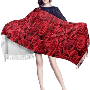 Шарфы весенние зимние женщины шарф красный роза цветок букет растение теплые кашемировые шали шеи бандана пашмина леди обертка