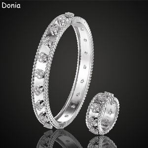 Donia Jewelry Luxus-Armreif, europäische und amerikanische Mode, klassische vierblättrige Blume, Kupfer, Mikro-Intarsien, Zirkon-Armband, Ring-Set, Damen-Designer-Geschenk