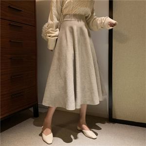 Varış Sonbahar Kış Kore Moda Kadınlar Yüksek Bel Ince Örgü Bir Çizgi Etek Tüm Eşit Casual Salıncak Uzun S322 210512
