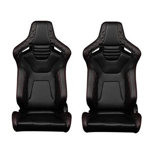 Seat Cushions Universal Racing Seats Pair With Dual Sliders Black PU Leather Red Stripe Reclinable Left Right