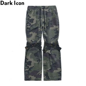 Knee with Band Camouflage Flare Pants Men Elastic Waist Camo Men's Pants 2 Colors 210603