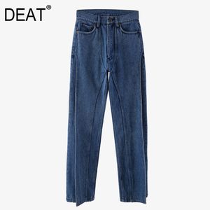 Vår sommar mode avslappnad hög midja smal enkel mångsidig solid färg rakt denim byxor kvinnor sh220 210421