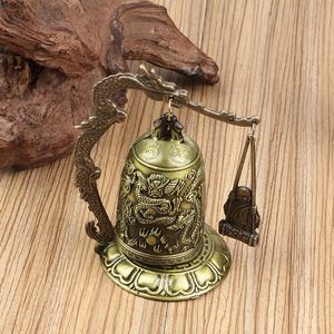 Rzeźbione Antique Chiny Bell Azjatyckie Antyki Miedzi Mosiądz Buddha Buddyzm Sztuki Statua Zegar Mosiądz Dropshipping