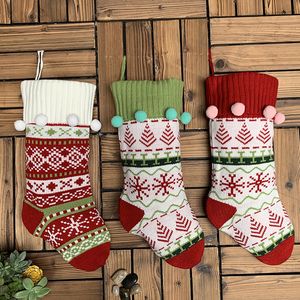 Julgran hängande dekoration stickning strumpor xmas tecknad strumpor Santa Claus barn gåva sock väska parti dekorationer bh4958 wy