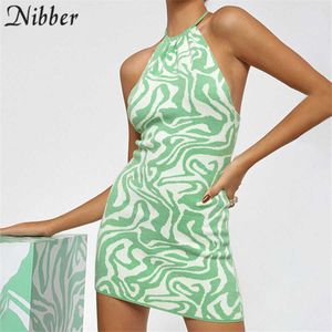 Nibber Y2K Sommer-Minikleid, schmale Passform, ärmellos, Neckholder mit Wellendruck, für Damen, Urlaub, Party, Nachtclub, 2021, Y0726