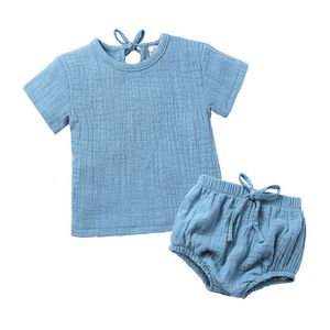 Summer Infant Boy Girl Clothes Set Cotton Linen Top Shirts Shorts 2Pcs Newborn Outfits Toddler 210413