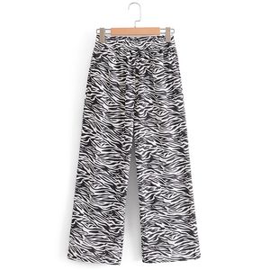 Frauen Frühling Herbst Vintage Breite Bein Hosen Elastische Taille Zebra-Print Lose Weibliche Mode Street Hosen Kleidung 210513
