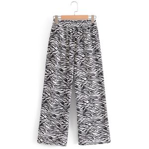 Kvinnor Vår Höst Vintage Wide Ben Byxor Elastisk Midja Zebra Skriv ut Loose Kvinna Fashion Street Byxor Kläder 210513