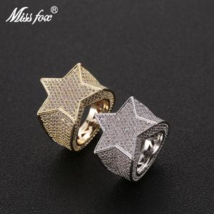 Full Lab Diamond Five-Pointed Star Ring Hip Hop Finger Ringar För Män Guld Silver Färg Smycken Valfri Storlek 7-12 Ring Ring King