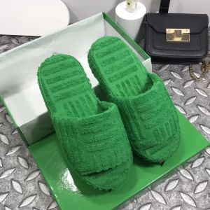 Fashion Slippers Sandals Womens Designer Slides Fabric Rubber Outsole Grass Green Sponge Thick Bottom Slipper Heel 3.5CM wedge sandal With Box