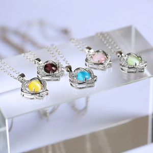 Pendant Necklaces CAOSHI Exquisite Double Heart Shaped For Women Inlay Gorgeous Imitation Opal Necklace Romance Valentine Gift Jewelry