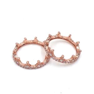 18K Rose Gold Yellow Sliver Crown Ring Originalbox för Pandora 925 Sterling Silver CZ Diamond Kvinnor Bröllop Ringar Set