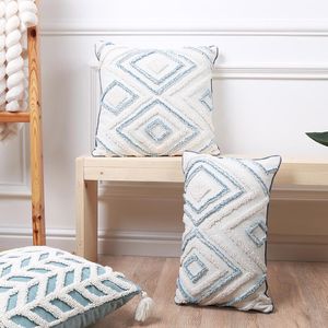 Cushion Decorative Pillow x45cm x50cm Home Deocor Cushion Cover Light Blue Tufted Diamond For Living Room Bed Sofa Chair Couch