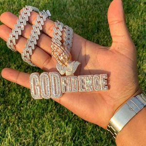 Chains 2022 Bling Cubic Zirconia Iced Out Praying Hands Pendants Necklaces CZ Letter GOD FIDENCE Charm For Men Boy Hip Hop Jewelry