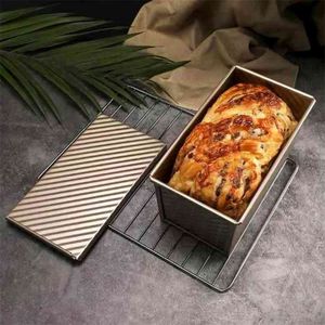 Rectangular Bread tray Carbon Steel Non-stick Bellows Cover Toast Box Mold Environmentally Friendly Baking 18.8*11*10 210423