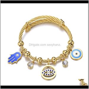 Armband Drop Delivery 2021 Islamiska Fatima Handarmband Blue Evil Eye Justerbara Bangle Fashion Jewelry Rostfritt stål Ornament 8ed27