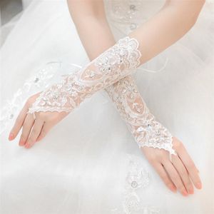 Bridal Gloves White Short Wedding Gloves Women Fingerless Bridal Elegant Rhinestone Lace for Bridal Accessories