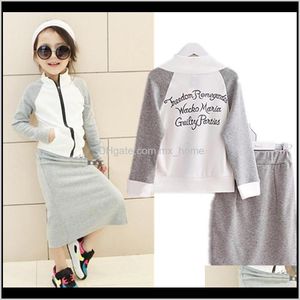 Baby Baby Maternity Drop Leverans 2021 Fashion Grey BabyGirls Set Spring Cotton Casual Letters Jacka Coatskirt Kläder Ställer 37 år Kids C