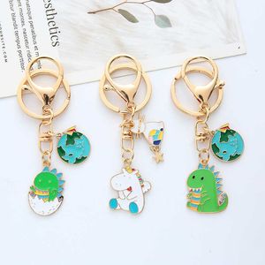 ins Cartoon Cute Little Dinosaur Baby Car Keychain Earth Pendant Men's And Women's Backpack School Bags Couple Jewelry Accessory G1019