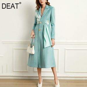 {DEAT} Women green ribbons single breasted New turn-down collar Long Sleeve slim Fit Windbreaker Fashion Tide summer 7E1101 210428