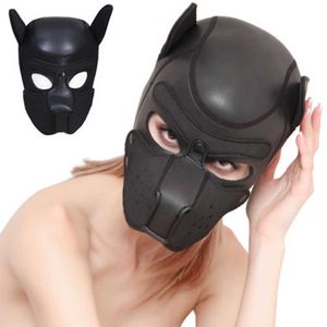 Fetish Sexyy Dog Mask BDSM Bondage Puppy Play Hoods Slav Gummi Pup Vuxen Spel Begränsning Flirta leksaker för män Kvinnor Par