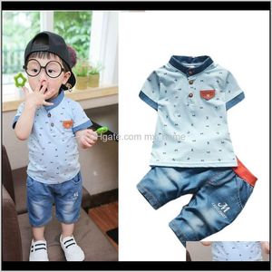 Baby Kinder Mutterschaft Drop Lieferung 2021 Baby Jungen Sommer Kleidung Geborene Kinder Kleidung Sets Für Jungen Kurzarm Shirts Jeans Cool Denim Shor