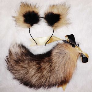 Real Fox Tail Bow Metal Butt Neko Cat Ears Headbands Anal Plug Erotic Anime Cosplay Accessories Adult Sex Toys for Couples P0816