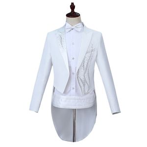 Męskie Garnitury Formalne Białe Kryształy Slim Fit Blazers Group Wydajność Muzyczna Kostium Homme Wedding Party Prom Singer Stage Garnitur 210524