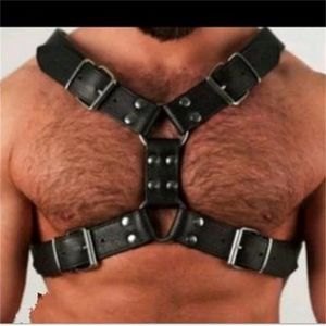 Cintura bondage in pelle PU da uomo Cinture nere sexy Bondage Bdsm adulto Fibbia regolabile Spalla pettorale