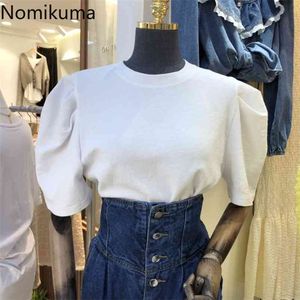 Nomikuma Causal O-neck Puff Short Sleeve Woman Tshirts Spring Summer Korean Sweet Graphic Tees Femme Elegant T Shirt 6F268 210623