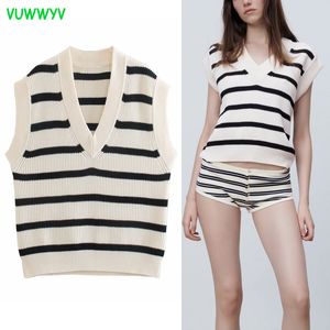 VUWWYV White Black Striped Knitted Vest Female Spring Casual Oversized Sweaters Woman Ribbed Smock Designed Streetwear 210430