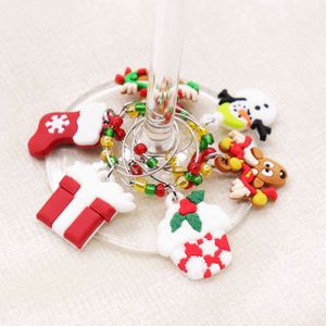 12 sztuk / zestaw Boże Narodzenie Wine Glass Charms Party Rok Puchar Pierścień Stół S Xmas Wisiorki Dekoracje Dekoracje