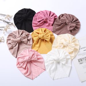 Solide Rippen Baby Turban Winter Hut Kappe Neugeborenen Jungen Mädchen Headwrap Kleinkind Geburtstag Geschenk Mode Bowknot Haar Zubehör