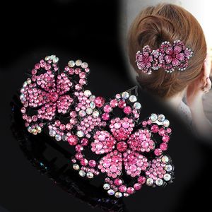 Girls Shining Rhinestone Hairpin Flower Colorful Hair Claws Retro Hair Clips Accessories For Women Ponytail Headwear