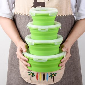Wholesale box storage container rectangle for sale - Group buy 4pcs Silicone Collapsible Lunch Box Storage Container Bowl Round Folding Portable Picnic Camping Rectangle Outdoor Lunchbox Dinnerware Sets